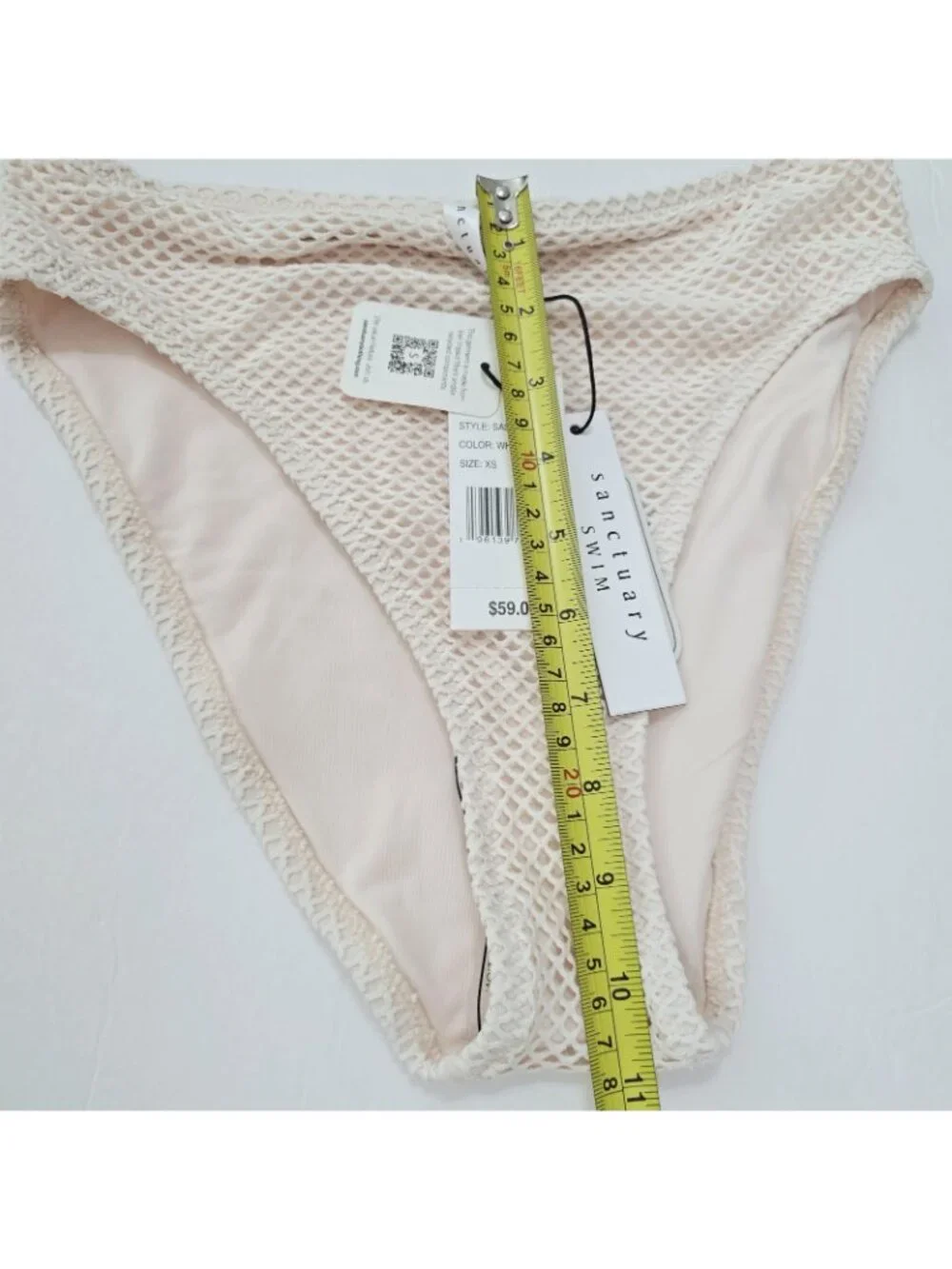 NEW‎ Sanctuary - XS Women's Mesh High-Waist Bikini Bottoms Cream